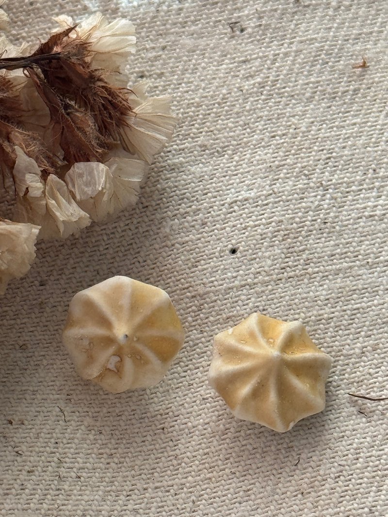 奶油小黄花耳環 - 耳環/耳夾/耳骨夾 - 瓷 白色