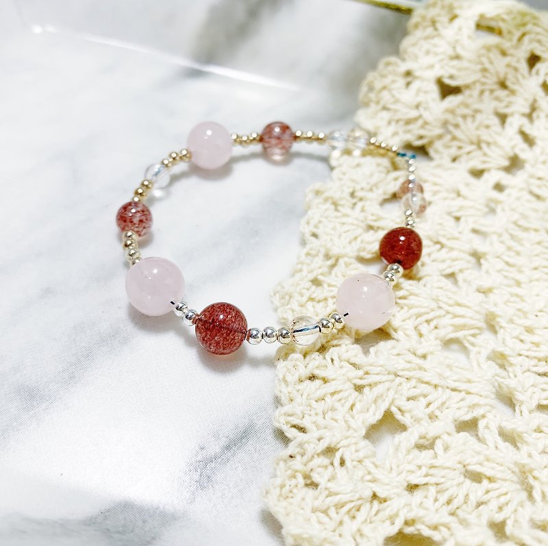 MH sterling silver natural stone _ heartbeat _ strawberry crystal _ powder crystal - Bracelets - Semi-Precious Stones Pink
