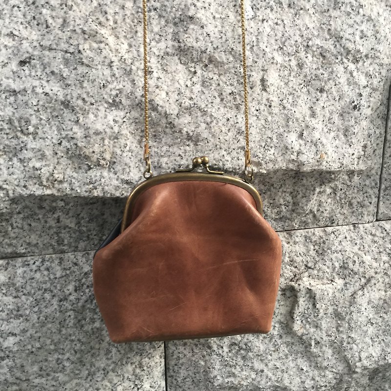 Sienna leather carry a small mouth gold - กระเป๋าใส่เหรียญ - หนังแท้ สีนำ้ตาล