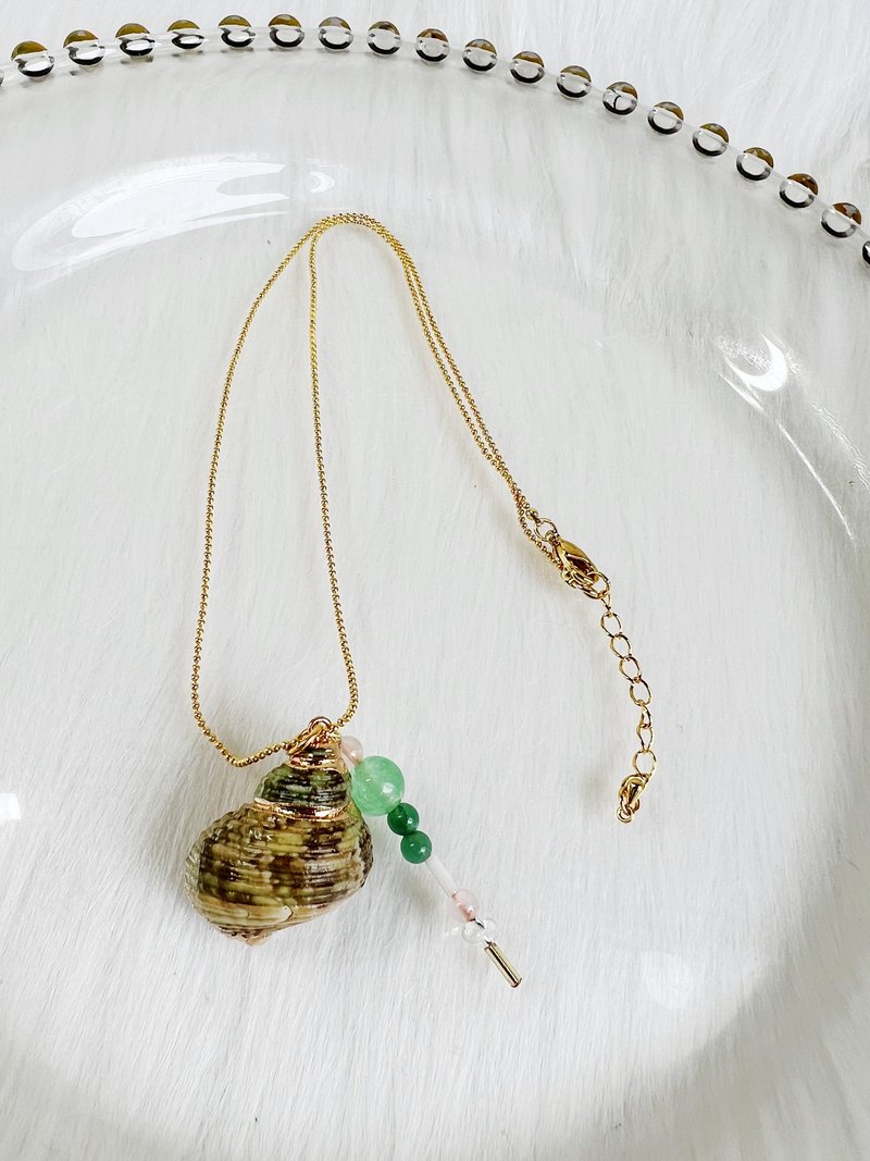 天然彩綠螺旋鍍金貝殼x粉晶x東菱玉 18k 原創手作小眾 串珠項鍊 - 項鍊 - 貝殼 多色