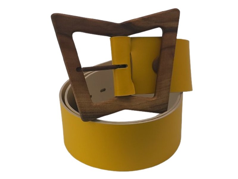 Wood Belt Bryce Free 622 - Walnut Wood Yellow Leather Belt - 腰帶/皮帶 - 木頭 黃色