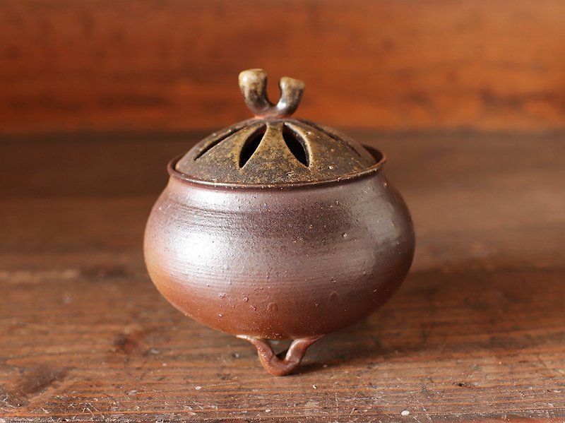 Bizen-yaki incense burner (with chopstick case) i-068 - น้ำหอม - ดินเผา สีนำ้ตาล
