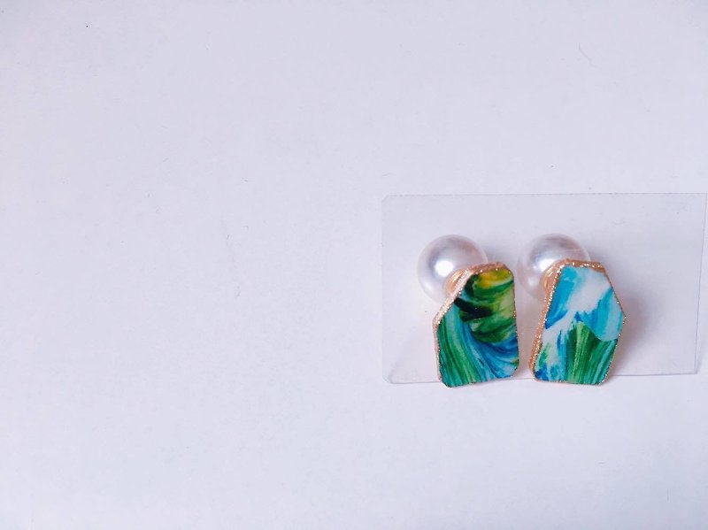 Unique Sands striped lace enamel earrings - ต่างหู - วัตถุเคลือบ สีเขียว