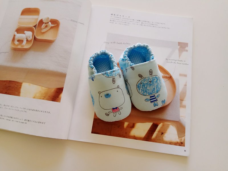 <Blue> Big head doll handmade baby shoes baby shoes toddler shoes 15/16 cm - Kids' Shoes - Cotton & Hemp Blue