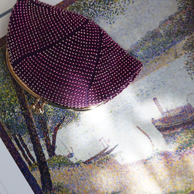 Ba-ba handmade Seed beads crochet pouch No.1998 - กระเป๋าใส่เหรียญ - วัสดุอื่นๆ สีม่วง