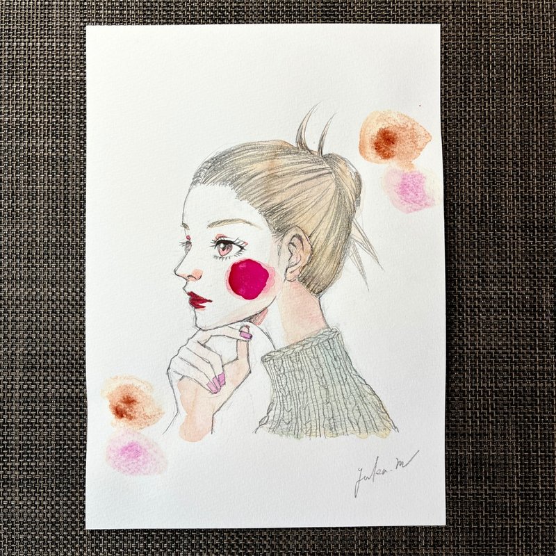 Stylish HanStylish Hand-drawn Original Illustration #02 Watercolor Portrait - โปสเตอร์ - กระดาษ สึชมพู