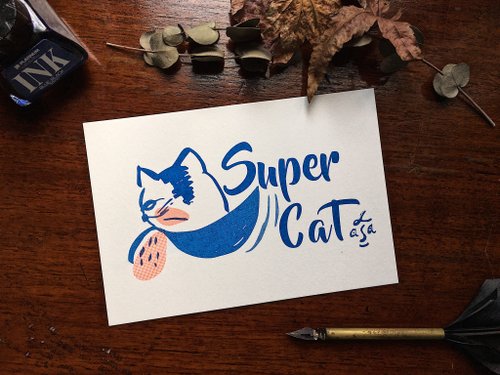 Lasa Super Cat 貓超人孔版印刷明信片 Risograph postcard
