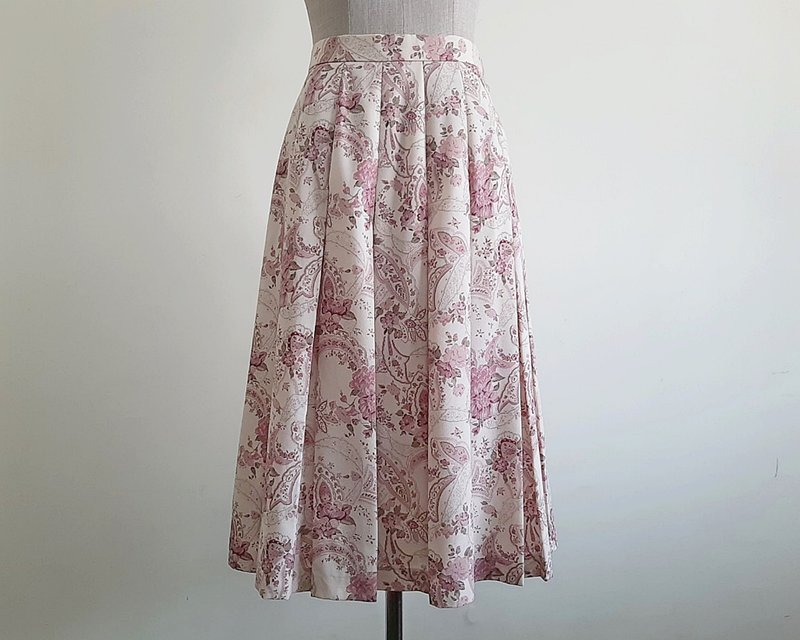 Vintage Cream Purple Floral Print Skirt - กระโปรง - เส้นใยสังเคราะห์ สีม่วง