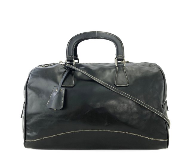 PRADA プラダ ボストンバッグ　ヴィンテージレザー 中古・古着通販】PRADA (プラダ) レザーボストンバッグ ブラック