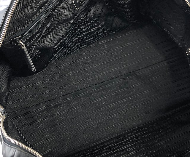 Prada Black Leather Top Zip Boston Bag