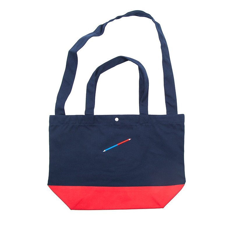 Red Blue pencil switching tote bag Tcollector - Messenger Bags & Sling Bags - Cotton & Hemp Blue
