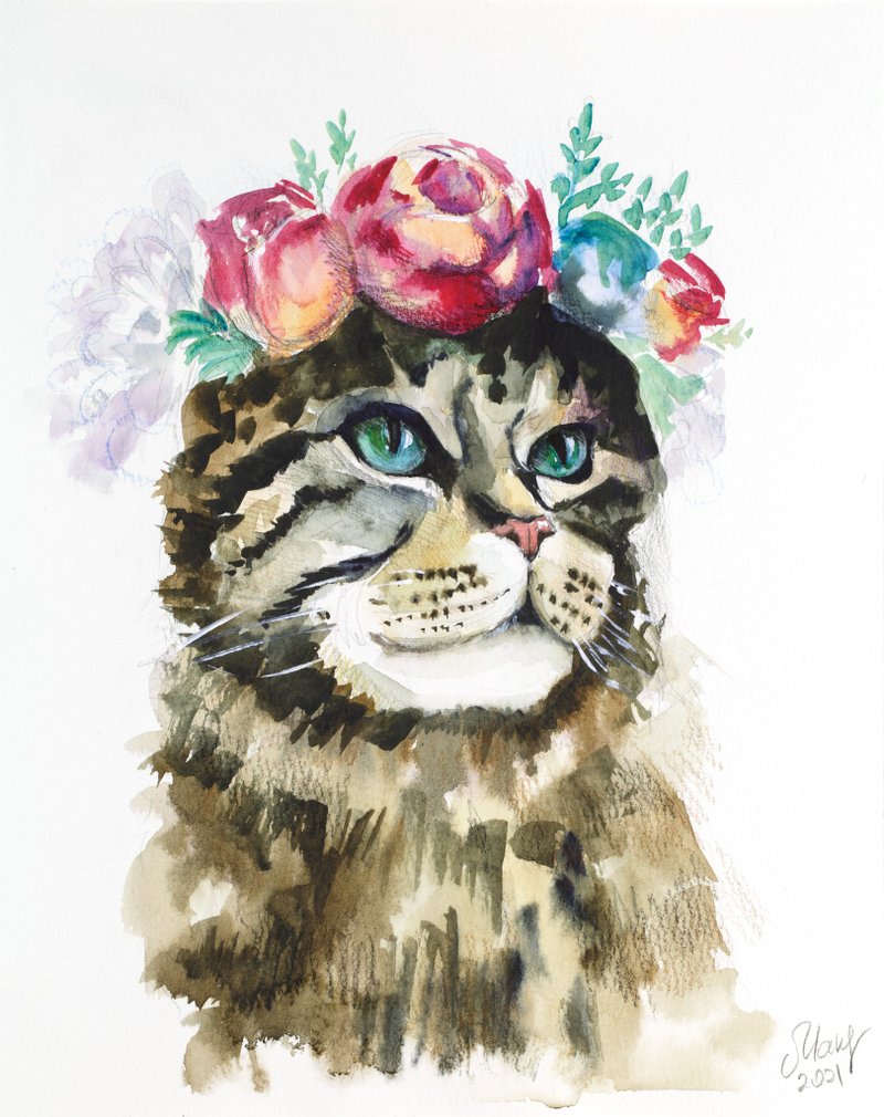 Custom Pet Portrait Original Painting Draw My Pet Paint My Cat Pet Commission - 海報/掛畫/掛布 - 紙 多色
