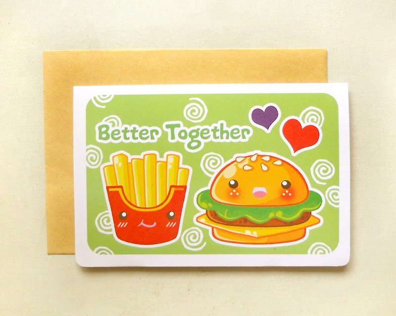 [カード]ハンバーガー+フライドポテト//ハンバーガーとフライドポテトベタートゥギャザーノートカード - カード・はがき - 紙 多色