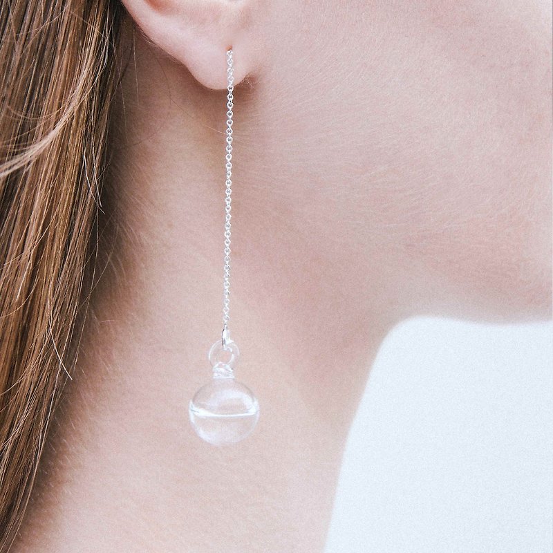 Tiny droplet long earring dangle earring designer jewelry - Earrings & Clip-ons - Glass Transparent