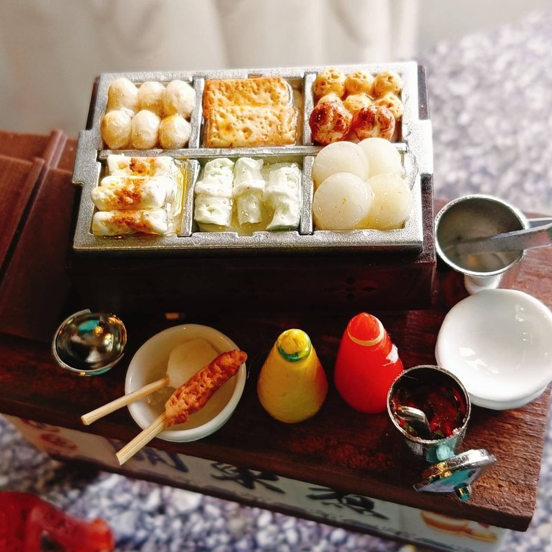 關東煮 美食 宵夜 攤車 夜市 點心 小吃 台式 袖珍 手作 食玩 - 擺飾/家飾品 - 黏土 