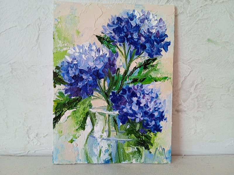 Flower Painting Hydrangea Painting Flower Artwork Original Art Flower Wall Art - Illustration, Painting & Calligraphy - Other Materials Blue