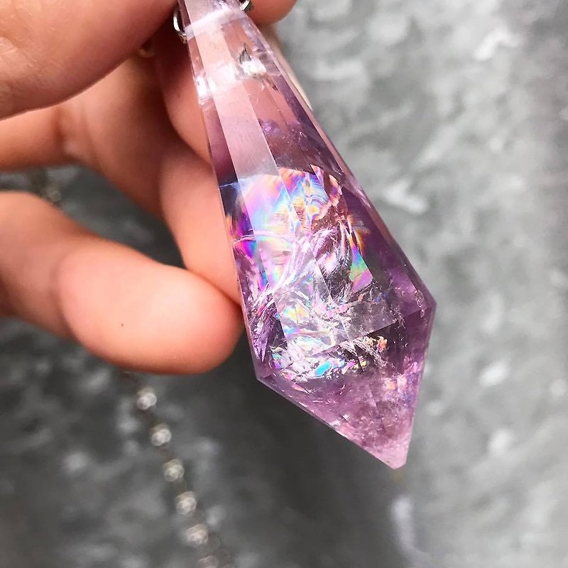 【Lost and find】Natural gemstone rainbow ametrine necklace - สร้อยคอ - โลหะ สีม่วง