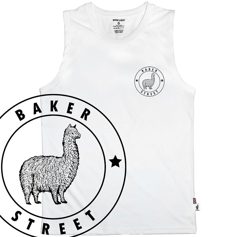 British Fashion Brand -Baker Street- Little Stamp Printed Tank Top - เสื้อกั๊กผู้ชาย - ผ้าฝ้าย/ผ้าลินิน ขาว