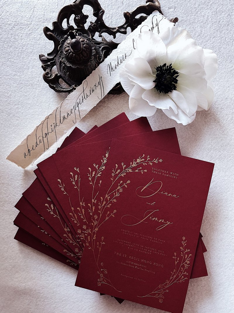 gold foil burgundy WEDDING INVITATION COLLECTION - Wedding Invitations - Acrylic Red