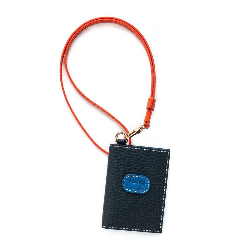 Hand-made neck lanyard leather ID card holder multi-card induction identification card holder free embossing - ID & Badge Holders - Genuine Leather Multicolor