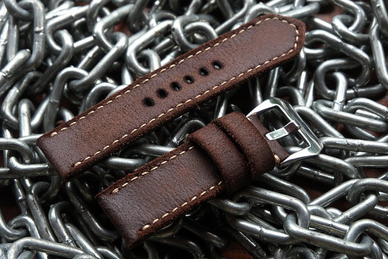 Genuine leather watch strap, crackerjack model, vintage style cracked leather - Watchbands - Genuine Leather Brown