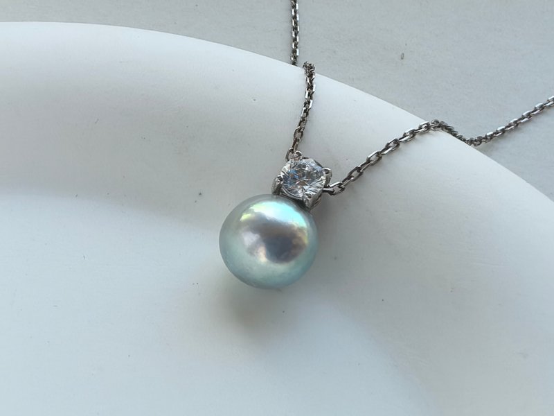 Princess Diana natural seawater Linen Akoya pendant necklace - Necklaces - Pearl Transparent