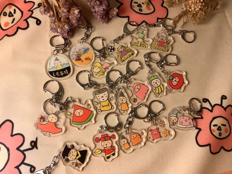 【壓克力吊飾】鑰匙圈 插畫手繪風 - 鑰匙圈/鑰匙包 - 壓克力 粉紅色