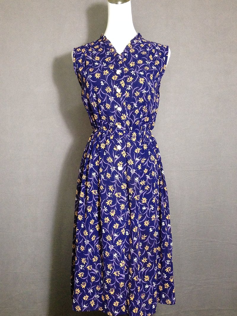 Ping-pong vintage [vintage dress / purple flowers lotus leaf collar sleeveless vintage dress] abroad back VINTAGE - ชุดเดรส - วัสดุอื่นๆ สีม่วง