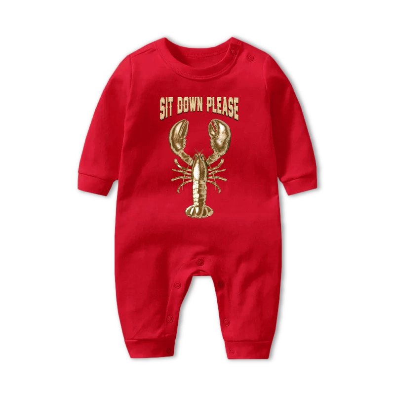 Golden Lobster Baby jumpsuit (Red) - ชุดทั้งตัว - ผ้าฝ้าย/ผ้าลินิน สีแดง