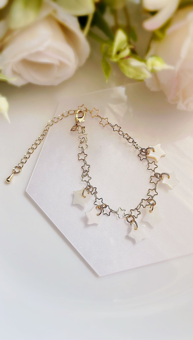 14K Gold Natural Star Shell Mother of Pearl Bracelet | Adjustable Gold Bracelet - Bracelets - Pearl 