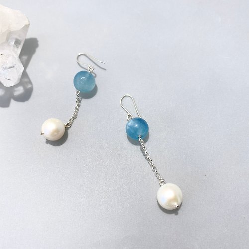 Ops手工飾品設計 Ops Pearl earrings-珍珠/ 銀/海水藍寶/耳環/氣質/限定