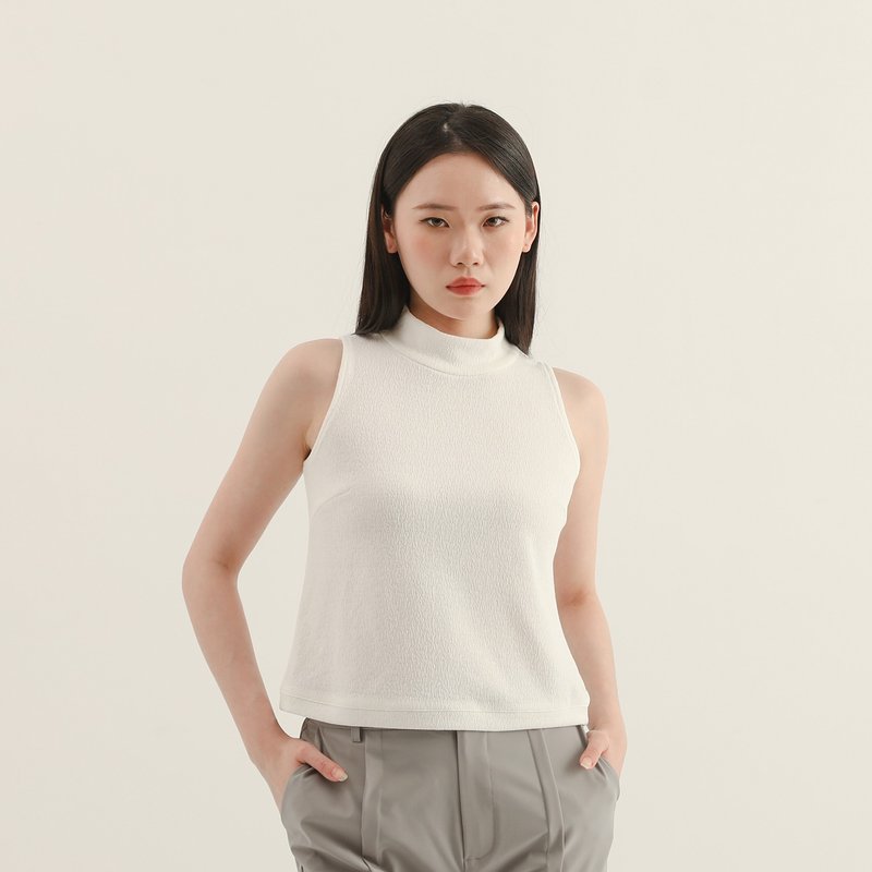 【經典原創】Image_形象立領皺褶背心_CLT012_白 - 背心/無袖上衣 - 聚酯纖維 白色