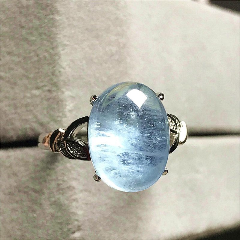 Natural Aquamarine Ring, Genuine Aquamarine Ring, March Birthstone, 925 silver - แหวนทั่วไป - โลหะ สีเงิน