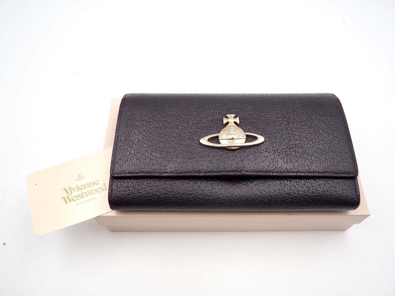 中古Vivienne Westwood 真皮長銀包有瑕疵 英國中價二手古著珠寶 - 錢包/皮夾/長短夾 - 真皮 咖啡色