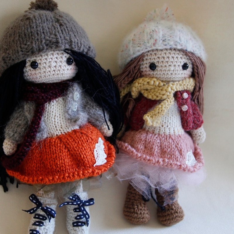 Xiaomei doll long hair tutu skirt sweater coat beanie hat winter clothing - ตุ๊กตา - เส้นใยสังเคราะห์ สึชมพู