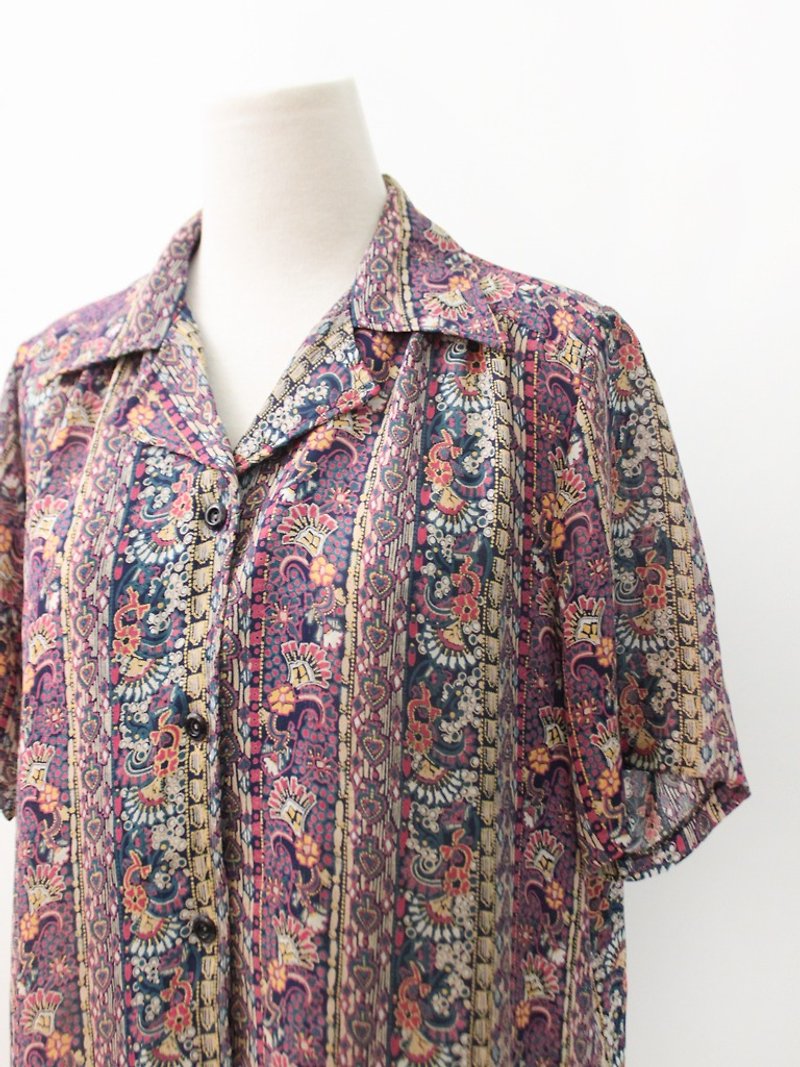 Vintage Ethnic Totem V-neck Short Sleeve Vintage Shirt Vintage Blouse - Women's Shirts - Polyester Purple
