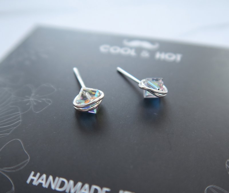 925純銀製のミニIPL角度水晶のイヤリングや耳のクリップ1ペア - ピアス・イヤリング - 金属 ブラック