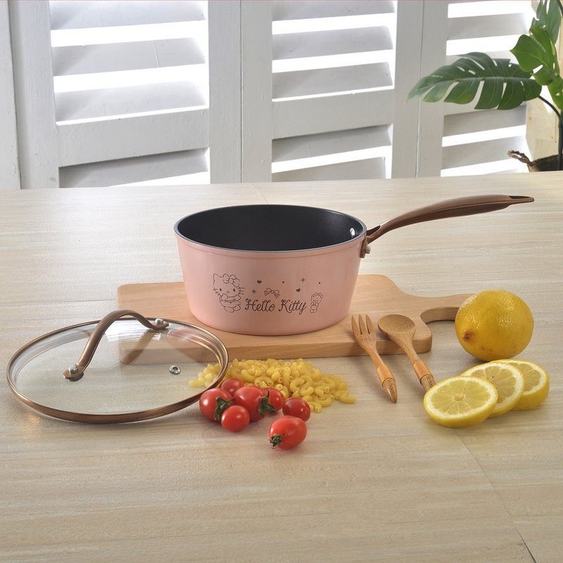 【SANRIO】HELLO KITTY玫瑰金系列 18公分單柄湯鍋 - 鍋子/烤盤 - 鋁合金 粉紅色