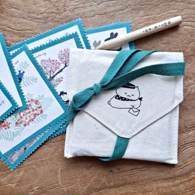 【木々との散歩の会話】イラストポストカードカレンダー布製封筒セット - カレンダー - 紙 グリーン