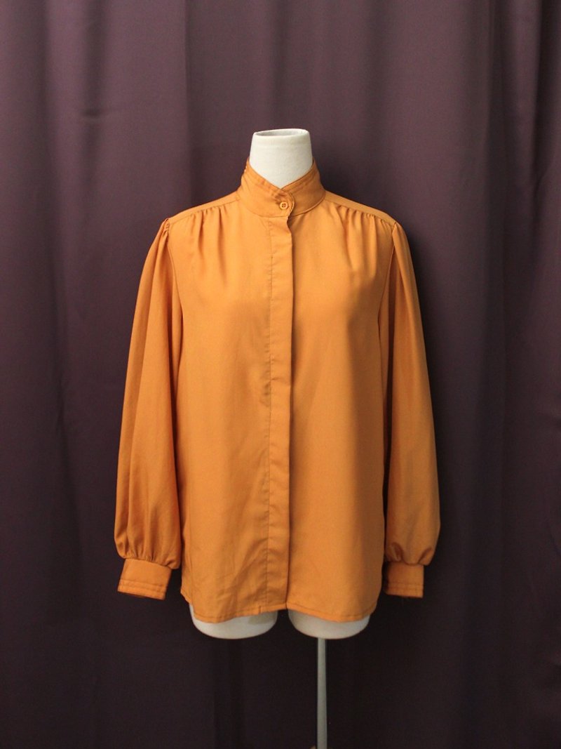 Vintage European Simple Orange Long Sleeve Vintage Shirt Vintage Blouse - Women's Shirts - Polyester Orange