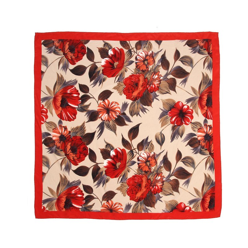 Ancient】 【egg plant sweet red flower printing silk scarf - Scarves - Silk Red