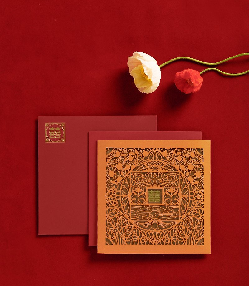 Jinyu Wedding Invitation Chinese Wedding Invitation Flower Window Lei Carving Sample Fee - การ์ด/โปสการ์ด - กระดาษ สีแดง