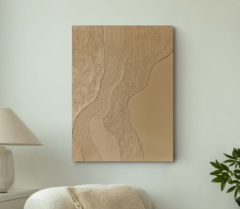 Beige Textured Abstract Canvas Painting | Textured Painting | Nile - 壁貼/牆壁裝飾 - 棉．麻 白色