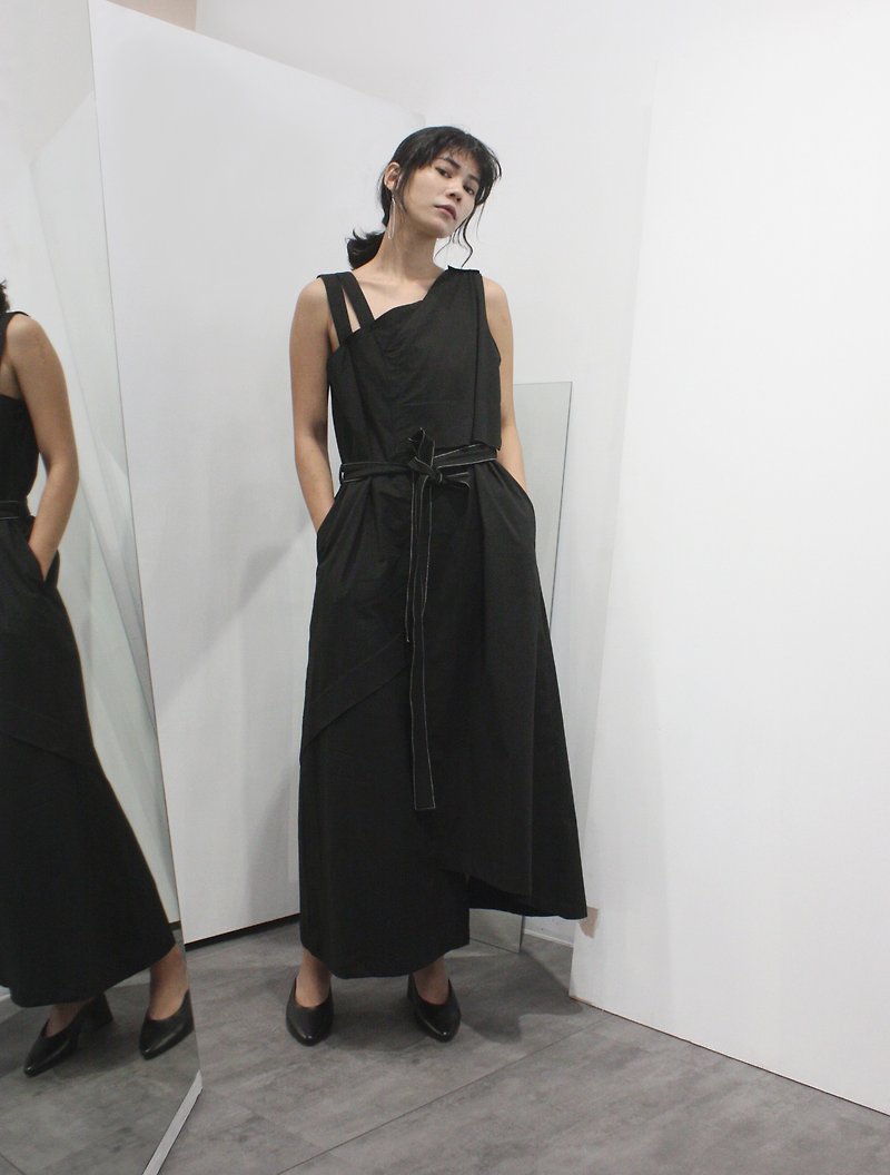 兩穿造型洋裝裙 - 連身裙 - 聚酯纖維 黑色