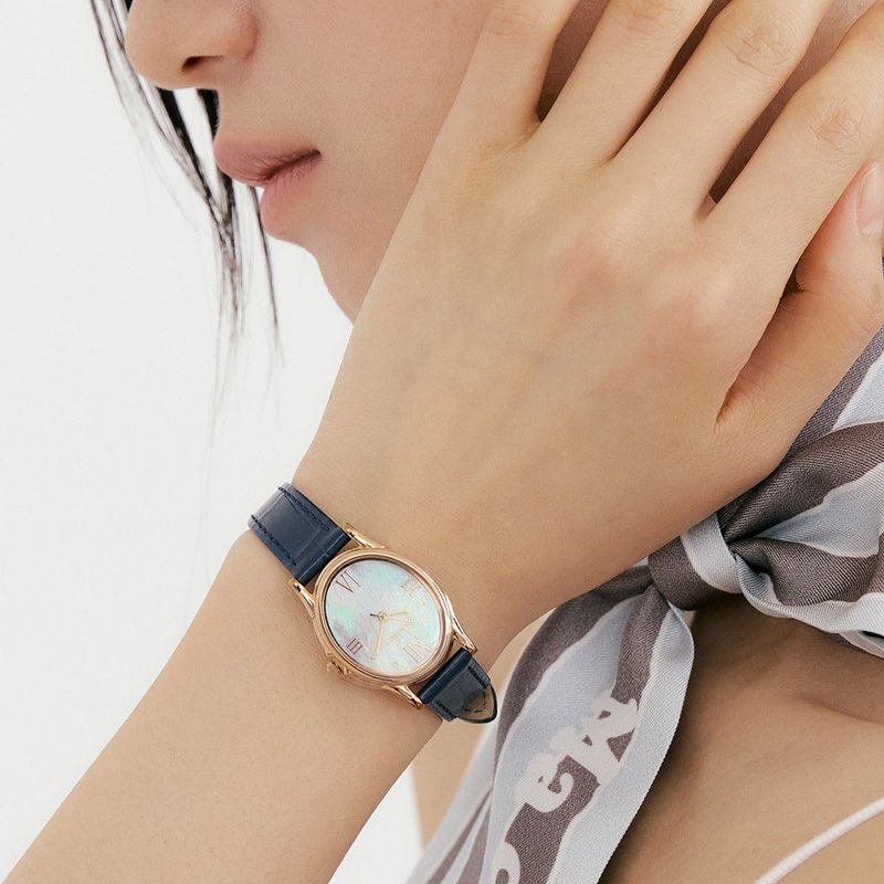 【Ven & Qu】寶石玫瑰金-蛋白石腕錶 – 23×27 mm 錶殼, 鈷藍色 - 女錶 - 不鏽鋼 粉紅色