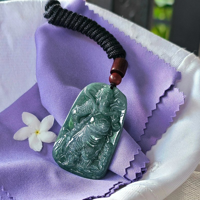 Blue jade pendant of Guan Yu, standing, clear texture, sharp and detailed carving, natural jade, width 3.19 - 項鍊 - 玉石 藍色
