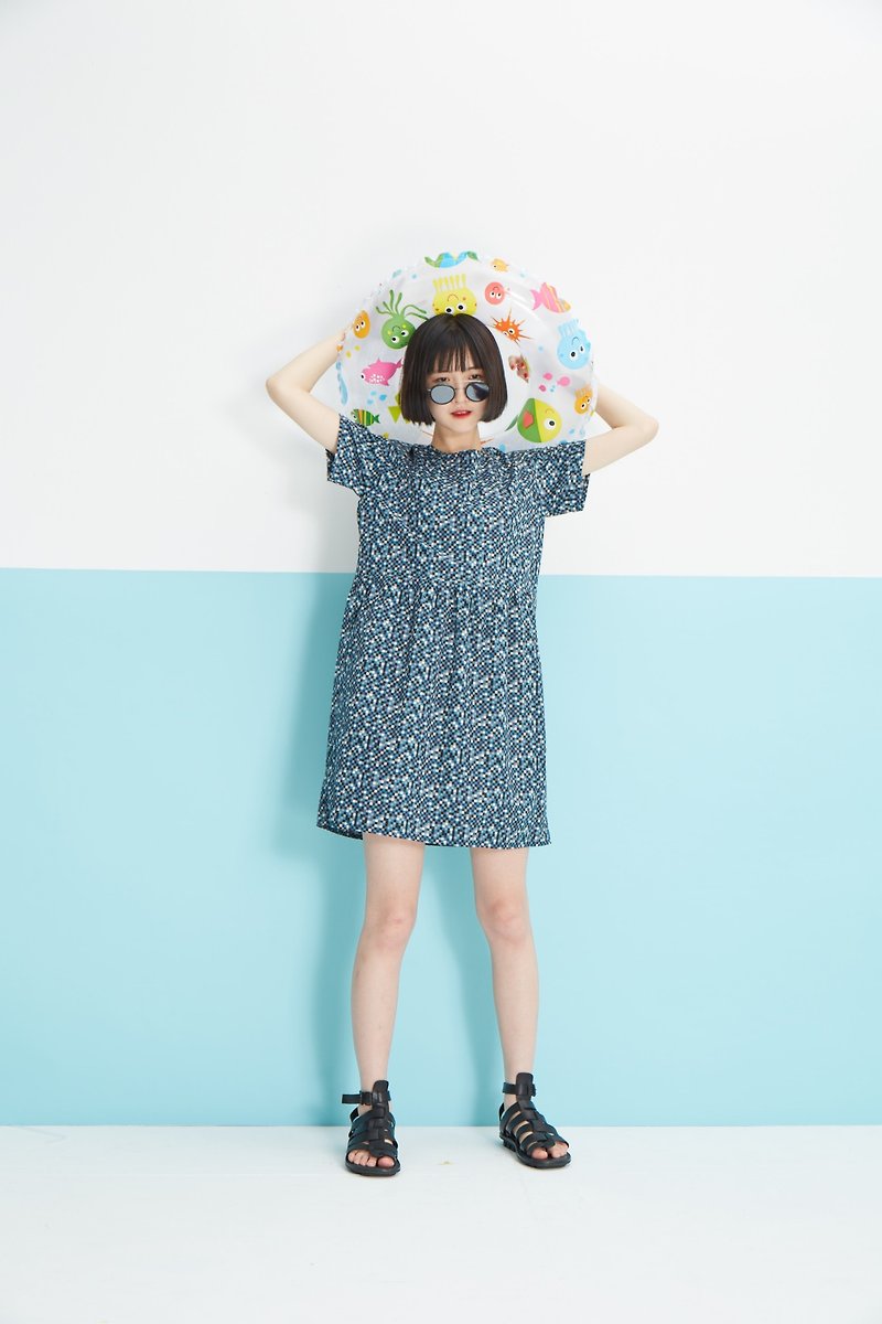 Star plaid dress / Star APICAL ワ ー nn su (the last remaining one spot more than five centimeters long have replacement buttons are interested please private news Oh) - One Piece Dresses - Cotton & Hemp Blue