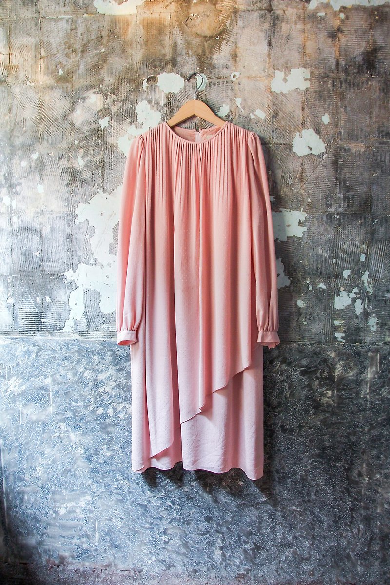 袅袅 department store-Vintage powder color elegant long-sleeved dress retro - One Piece Dresses - Other Materials 