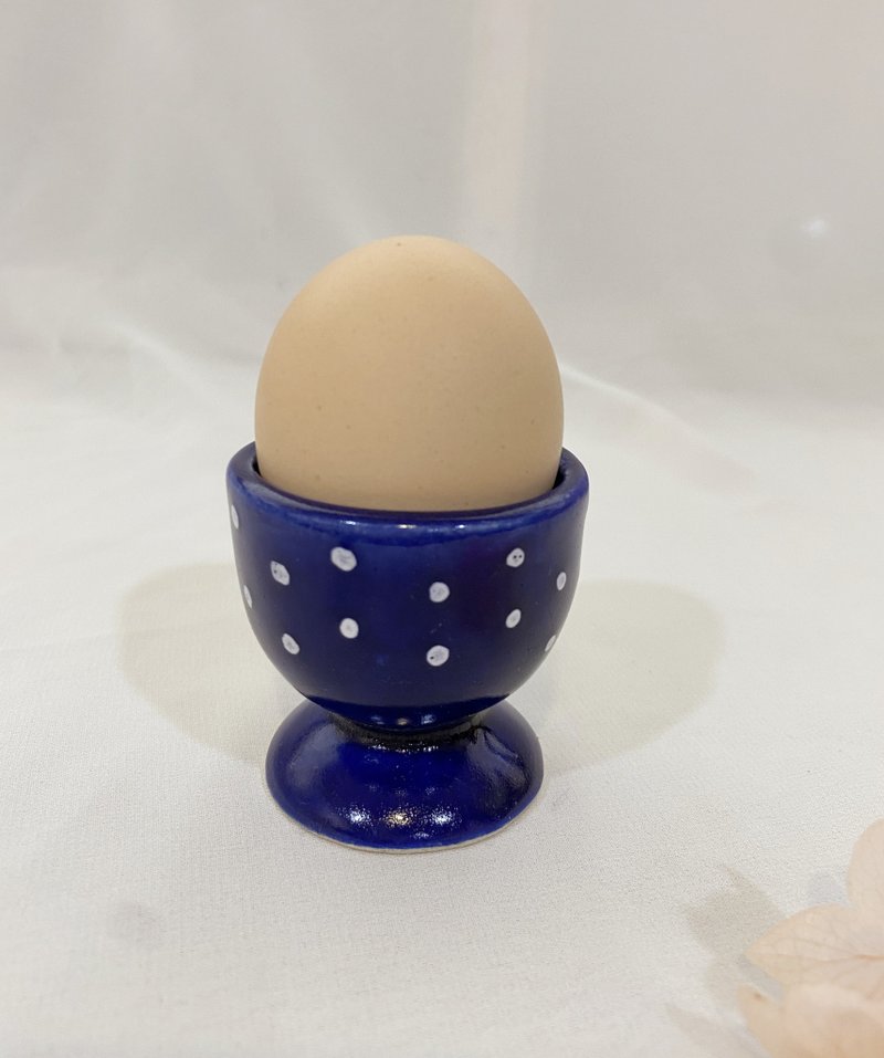 [Good Day Fetish] German vintage classic blue glaze dot egg cup country style classic happy Christmas - จานเล็ก - ดินเผา สีน้ำเงิน