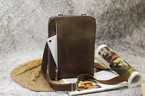 DOMINIC Men's Leather Messenger Bag / Side Shoulder Bag / Brown Leather Crossbody Bag